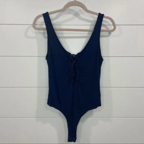 4SI3NNA Lace Up Bodysuit in Navy Blue Size Large - Picture 4 of 13